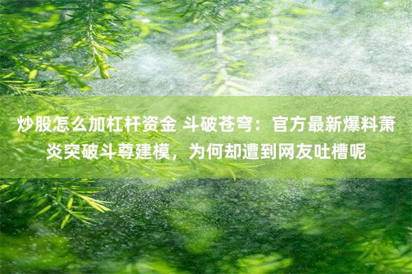 炒股怎么加杠杆资金 斗破苍穹：官方最新爆料萧炎突破斗尊建模，为何却遭到网友吐槽呢