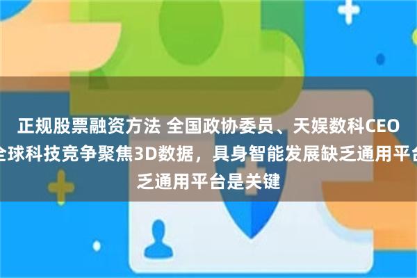 正规股票融资方法 全国政协委员、天娱数科CEO贺晗：全球科技竞争聚焦3D数据，具身智能发展缺乏通用平台是关键